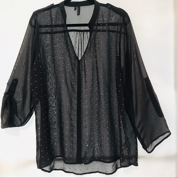 sheer blouse with rhinestones